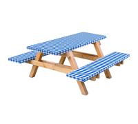 Lot de 3 housses de table pique-nique avec housses banc nappe camping imperméable 1 8 m avec dos élastique et flanelle essentiels pique-nique à carreaux bleus et blancs pour l'intérieur l'extérieur