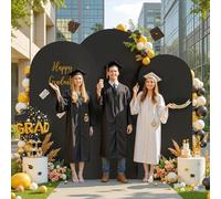 Lot de 3 housses de toile de fond en forme d'arche noire de 2,2 m, 2 m, 1,8 m, extensibles pour fête de mariage, fête prénatale, anniversaire, photographie en élasthanne, rideaux décoratifs