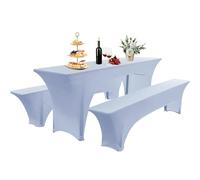 Lot de 3 housses élastiques pour table à bière - Coussins de banc extensibles et nappe pour 50 cm/70 cm de largeur - Parfait pour tentes et chapiteaux - Blanc