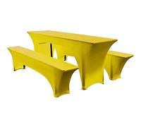 Lot de 3 housses élastiques pour table à bière et coussins de banc pour 50 cm et 70 cm de largeur - Ajustement extensible pour tables de fête et jardin à bière - Décoration de tente à bière jaune