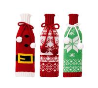 Lot de 3 housses en tricot doux pour bouteille de vin Motif flocon de neige Pour Noël, Trois paquets mixtes, Taille unique