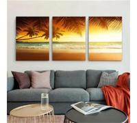 Lot de 3 Images Art Mural Toile,Affiche de Paysage Marin Moderne Images Murales Abstraites Plage Océan Paysage Art Mural Peinture Toile Salon Chambre Coucher Décoration-40*50cm(16*20pouces)sans cadre