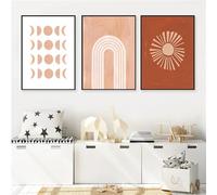 Lot de 3 Images Art Mural Toile,Affiches Imprimés Toile Représentant Un Soleil Une Lune Un Arc en Ciel Style Bohème Dessin Animé Décoration Nordique Chambre D'Enfant-40*50cm(16*20pouces)sans cadre