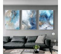 Lot de 3 Images Art Mural Toile,Peinture Murale Abstraite Toile Représentant Une Rivière Bleue Dorée Paysage Affiches Impressions Salon Cuisine Décoration D'Intérieur-40*60cm(16*24pouces)sans cadre