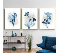 Lot de 3 Images Art Mural Toile,Peinture Toile Abstraite Fleurs Bleues Affiche Impressions Modernes Art Mural Nordique Images Salon Cuisine Bureau Décoration D'Intérieur-40*50cm(16*20pouces)sans cadre