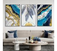 Lot de 3 Impressions D'Art,Abstract Golden Foil Feathers Wall Art Canvas Painting Modern Poster Print Wall Picture For Living Room Kitchen Bedroom Decoration-30 * 40cm(12 * 16pouces) sans cadre