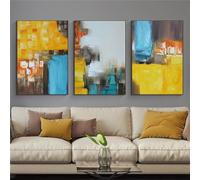 Lot de 3 Impressions D'Art,Affiche Abstraite Jaune Bleu Impressions Colorées Toile Peinture Murale Images Salon Cuisine Bureau Décoration D'Intérieur Affiches Nordiques-30*40cm(12*16pouces)sans cadre