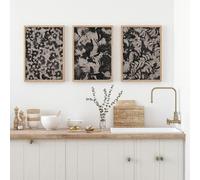 Lot de 3 impressions d'art floral abstrait neutre - Art mural botanique noir pour chambre à coucher, salon, bureau - Impressions sur toile moderne et minimaliste - Impressions sur toile sans cadre