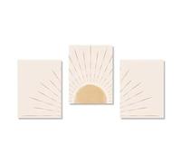 Lot de 3 impressions géométriques modernes du milieu du siècle - Motif ligne d'horizon levant le soleil jaune - 21 x 35 cm - Parfait pour la décoration d'intérieur