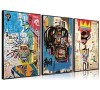 Lot de 3 impressions sur toile de peintures abstraites sur toile graffiti bleu - Œuvre d'art moderne - Pour salon, chambre à coucher, salle de bain, bureau - Sans cadre
