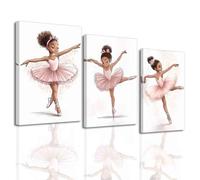 Lot de 3 impressions sur toile de peintures de danseuse noire sans cadre pour chambre d'enfant, chambre de fille, danseuse de ballet et rose, 50,8 x 76,2 cm