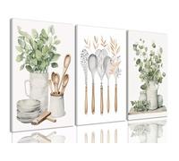 Lot de 3 impressions sur toile sans cadre pour décoration murale de cuisine, vert sauge, peintures botaniques de ferme, eucalyptus, nature, impressions d'art pour salle à manger 30,5 x 40,6 cm