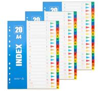 Lot de 3 Intercalaires Classeur a4 en Plastique, 1-20 Intercalaire Multicolores Numérotés A4, 11 Trous Intercalaires à Anneaux Imperméables, Séparateurs pour Organisation des Documents (29,7 x 22,5cm)