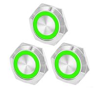 Lot de 3 interrupteurs à bouton-poussoir LED momentanés étanches de 19 mm pour une utilisation 12 V 24 V (vert)