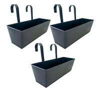 Lot de 3 jardinières rectangulaires en métal avec crochets de suspension amovibles | Jardinière rectangulaire pour intérieur et extérieur | Pot de jardin pour terrasse, clôture, porche