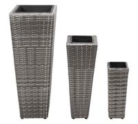 Lot de 3 jardinières surélevées en polyrotin gris et acier | 3 pots intérieurs amovibles, structure en acier, rotin PE, nettoyage avec chiffon humide, pour terrasse et balcon