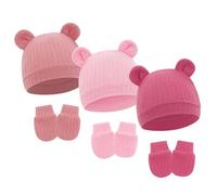 Lot De 3 Jolis Bonnets Pour Nouveau-né Et Mitaines Résistantes Rayures Tenue Confortable Pour Les Nourrissons De 0 À 6 Mois.