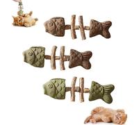 Lot de 3 jouets créatifs à chevrons pour chat - Bâton de nettoyage des dents en bois avec herbe à chat - Jouet interactif à arêtes de poisson - Jouet léger à mâcher pour chatons et chats multiples