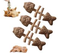 Lot de 3 jouets créatifs en forme d'herbe à chat, bâton de nettoyage des dents d'herbe à chat en bois, jouet dentaire naturel en arête de poisson, outil de soins des dents félines durable, répare la