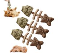 Lot de 3 jouets créatifs en forme d'herbe à chat, bâton de nettoyage des dents d'herbe à chat en bois, jouet dentaire naturel en arête de poisson, outil de soins des dents félines durable, répare la
