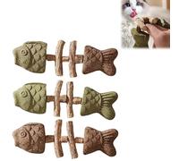 Lot de 3 jouets créatifs en forme d'os de poisson pour chat, bâton de nettoyage des dents en bois, répare la santé dentaire de votre chat, outil de soins des dents félines durable, choix multi-usages
