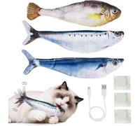 Lot de 3 jouets électriques pour chat - Poisson flottant interactif avec détecteur de mouvement - Rechargeable par USB - Avec herbe à chat - 3 modes intermittent rapidement et lent - Jouet en peluche