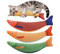 Lot de 3 jouets en forme de poisson pour chat, herbe à chat avec herbe à chat et valériane, jouets doux et durables avec clochette à l'intérieur du son froissé, auto-travail et intelligence pour