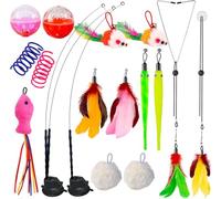 Lot de 3 jouets interactifs à ventouse pour chat et chaton - Jouet de rechange pour chat et chaton - Jouet de rechange pour chat d'intérieur - 17 pièces - Jouet de rechange en plumes à suspendre pour