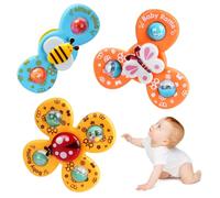 Lot de 3 Jouets Tournants à Ventouse pour Bébé - Jouets Sensoriels de Bain et de Chaise Haute - Tournent Doucement pour Stimuler la Coordination et Les Sens - Enfants 1 à 5 Ans