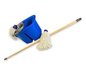 Lot de 3 kits balai à franges espagnol | Seau double bac 2x7 litres | Essoreur espagnol clipsable | 2 franges espagnoles | Manche en bois en pin des landes Longueur 1,25 m | Kibros SODBESPx3