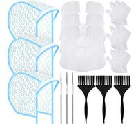 Lot de 3 kits de coloration pour cheveux, comprend 3 capuchons en PVC avec 3 outils de coiffure, 3 châles jetables, 3 paires de gants, 3 pinceaux de teinture pour cheveux