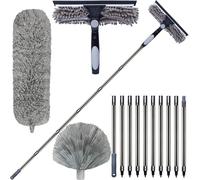 Lot de 3 kits de dépoussiérage à grande portée de 6,1 m avec manche épissable de 0,9 à 4,3 m // Kit de nettoyage 2 en 1 pour fenêtre // Plumeau haut de plafond // Plumeau en microfibre pour toile