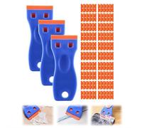 Lot de 3 lames de rasoir en plastique avec 100 lames de rechange, outil de sécurité anti-rayures pour enlever les autocollants, les décalcomanies, les résidus d'adhésif, le vinyle, les étiquettes du