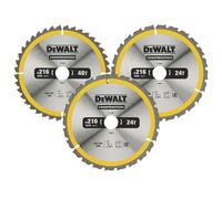 Lot de 3 lames de scie circulaire de construction 216 x 30mm 24 / 40 dents DeWalt
