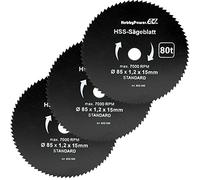 Lot de 3 lames de scie circulaire HSS - Diamètre : 85 x 15 mm - 80 dents - Pour bois, plastique, aluminium, laiton - Compatible avec la scie circulaire portative Bosch, Makita, Worx, Parkside