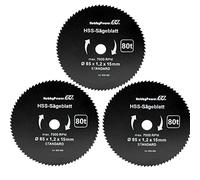 Lot de 3 lames de scie circulaire HSS - Diamètre : 85 x 15 mm - 80 dents - Pour bois, plastique, aluminium, laiton - Compatible avec Lidl Parkside PHKSA 12 A2 B3