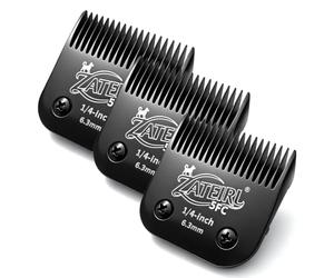 Lot de 3 lames détachables de tondeuse de toilettage pour animaux domestiques avec cutter en acier, longueur de coupe de 6,3 mm, noir, compatible avec Andis, Oster A5, Wahl KM10