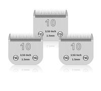Lot de 3 lames en acier inoxydable détachables pour toilettage de chiens PET de 10#, compatibles avec Oster/Heiniger/Moser, taille n°10, longueur de coupe 1,5 mm (1/16 pouce)