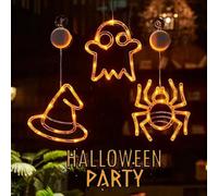 Lot de 3 lampes à suspendre pour fenêtre d'Halloween en forme de citrouille, araignée, chapeau de sorcière, lumières de fenêtre d'Halloween avec ventouse, mode fondu lent et fonction minuterie