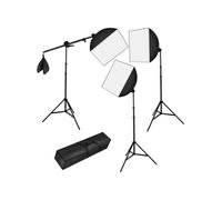 Lot de 3 lampes de studio kit éclairage studio avec des softbox, des trépieds extensibles et un pied à potence extensible noir