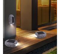 Lot de 3 lampes d'extérieur solaires à LED, lampes de décoration design en pierre, lumières de chemin de lit de jardin