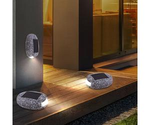 Lot de 3 lampes d'extérieur solaires à LED, lampes de décoration design en pierre, lumières de chemin de lit de jardin