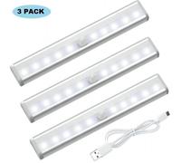 Lot de 3 Lampes LED - Noname - Rechargeable USB - Aimanté - Détecteur de Mouvement - Blanc