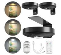 Lot de 3 lampes pour tableau sans fil avec télécommande, éclairage LED - Lampe murale rechargeable - 3 températures de couleur - Intensité variable - Fonction minuterie - Spot pour cadre photo - Noir