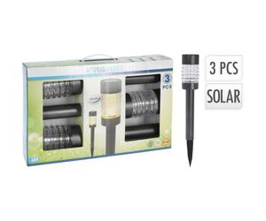 Lot de 3 lampes solaires anthracite en acier inoxydable et verre
