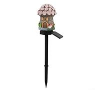 Lot de 3 lampes solaires en forme de maison champignon féérique pour utilisation en extérieur, matériau en résine, conversion d'énergie solaire, éclairage LED nocturne sans configuration manuelle