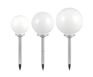 Lot de 3 lampes solaires LED Lampes boules blanches Lampe de jardin éclairage extérieur chemins terrasses piquets Lampes extérieures lampes enfichables