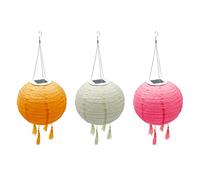 Lot de 3 lampion solaire lanterne chinoise 3 couleurs rose crème et orange LED blanc chaud SHANGRI LA ∅20cm