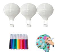 Lot de 3 lampions blancs de 30 cm avec 12 stylos aquarelle colorés, idéaux pour mariage, anniversaire, projets de bricolage, décoration de montgolfière, lampion, montgolfière, cadeau, abat-jour en