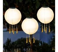 Lot de 3 lampions solaires d'extérieur de 20 cm - Résistants aux intempéries - Lanterne solaire LED étanche - En nylon - À suspendre - Pour jardin, terrasse, balcon, mariage, décoration de fête (C)